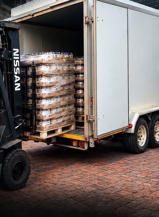 Forklift loading pallets into an Apex Rebel distribution trailer